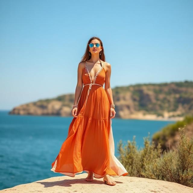 Woman a monochrome terracotta coloured maxi dress a l 1